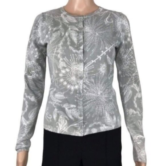 Prana floral cardigan sweater button down gray size small - Picture 1 of 7